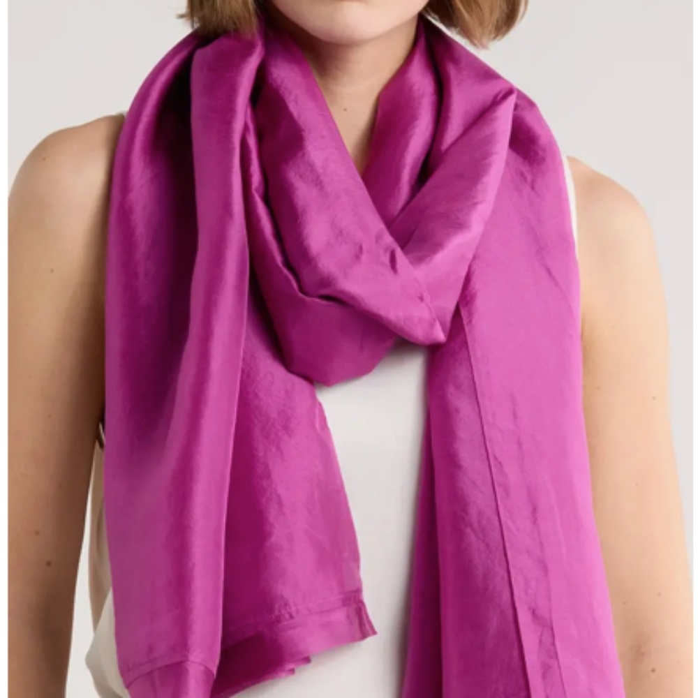 Eileen Fisher Washed Silk Scarf Grape - Picture 2 of 10
